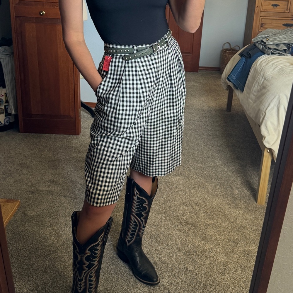 Vintage Rayon Pleated Gingham Bermuda Shorts - Picture 4 of 10